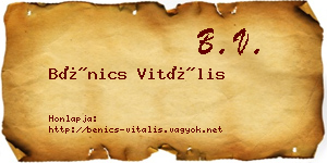 Bénics Vitális névjegykártya